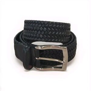 Torino Italian Leather Belt Men's 44 Black Woven Stretch Nickel Finished Buckle